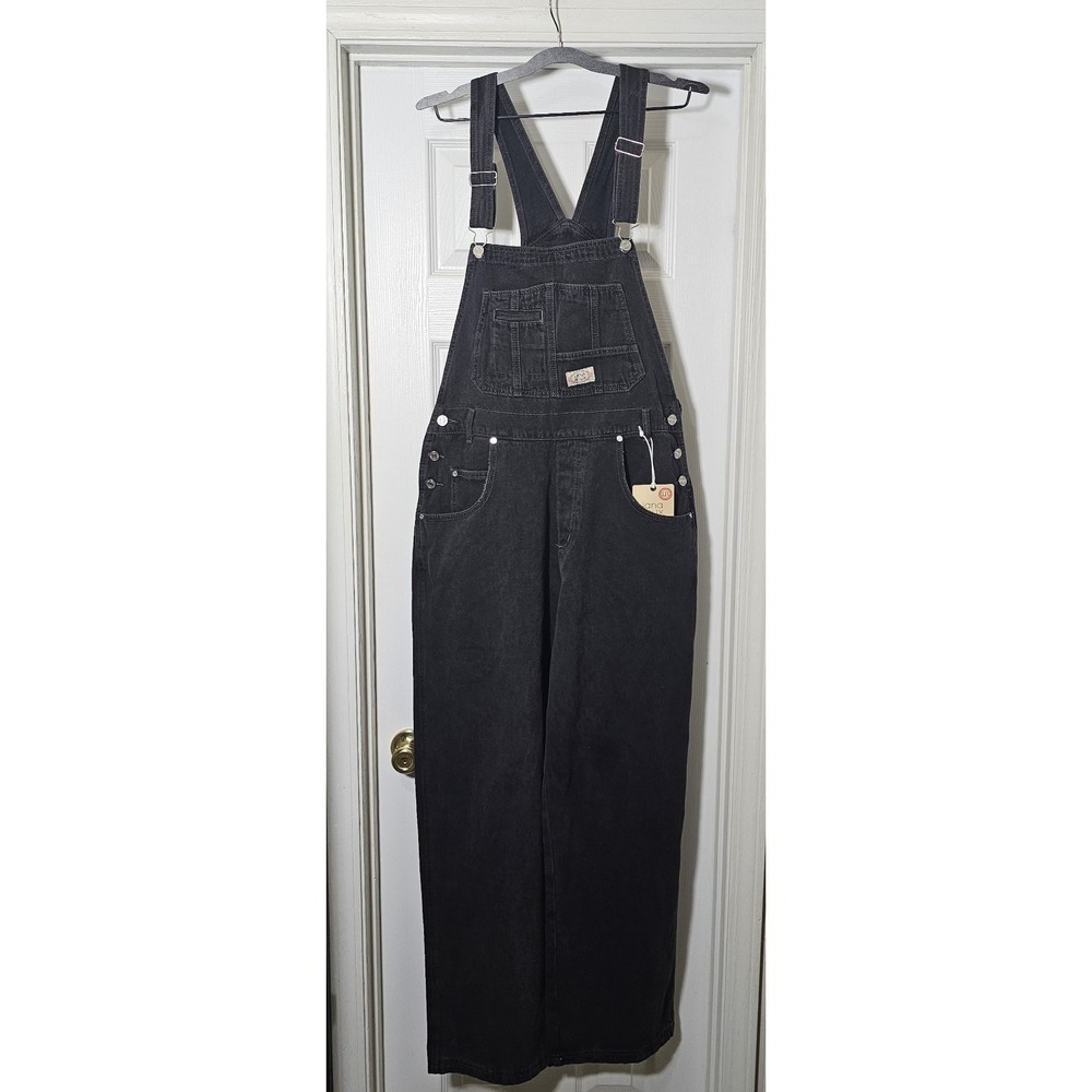 Lana Roux Los Angeles Women's Black Denim Bib Overalls Size XL 100% Cotton
